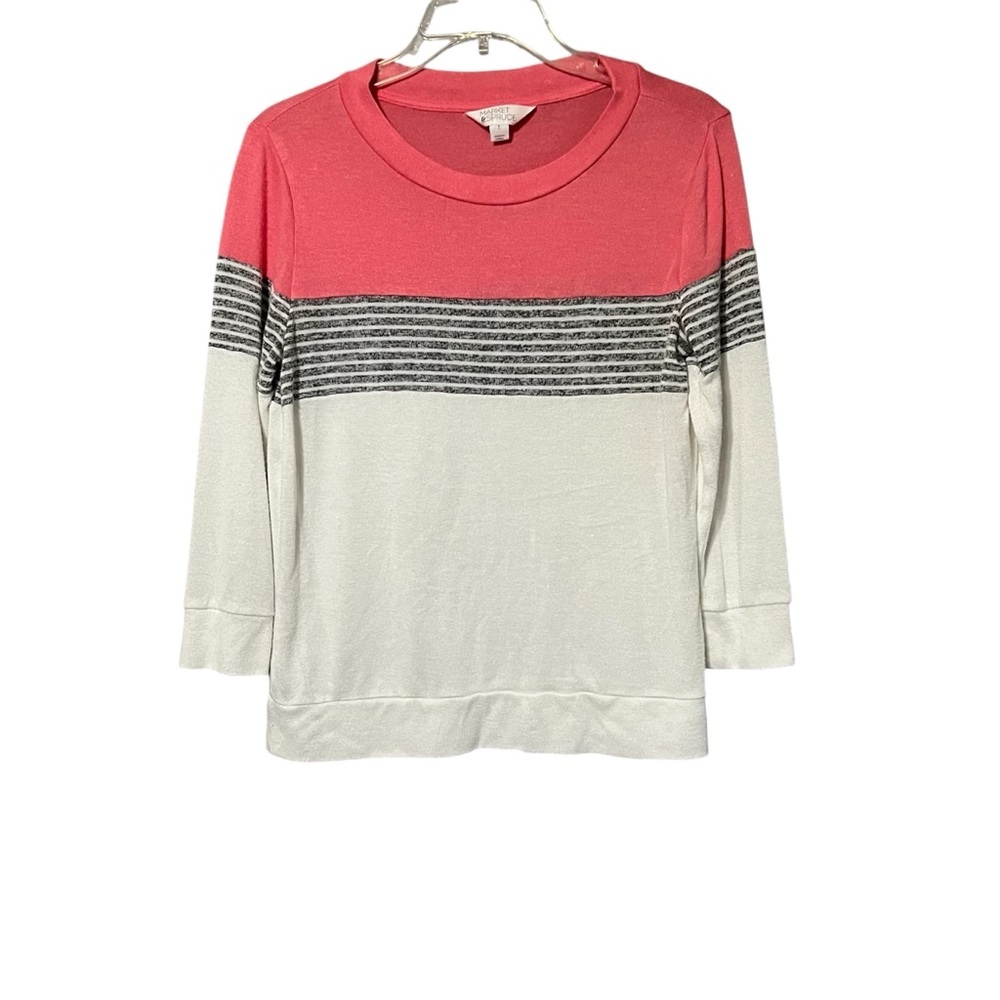 Market & Spruce Pink Stripe Colorblock Pullover shirt size Small